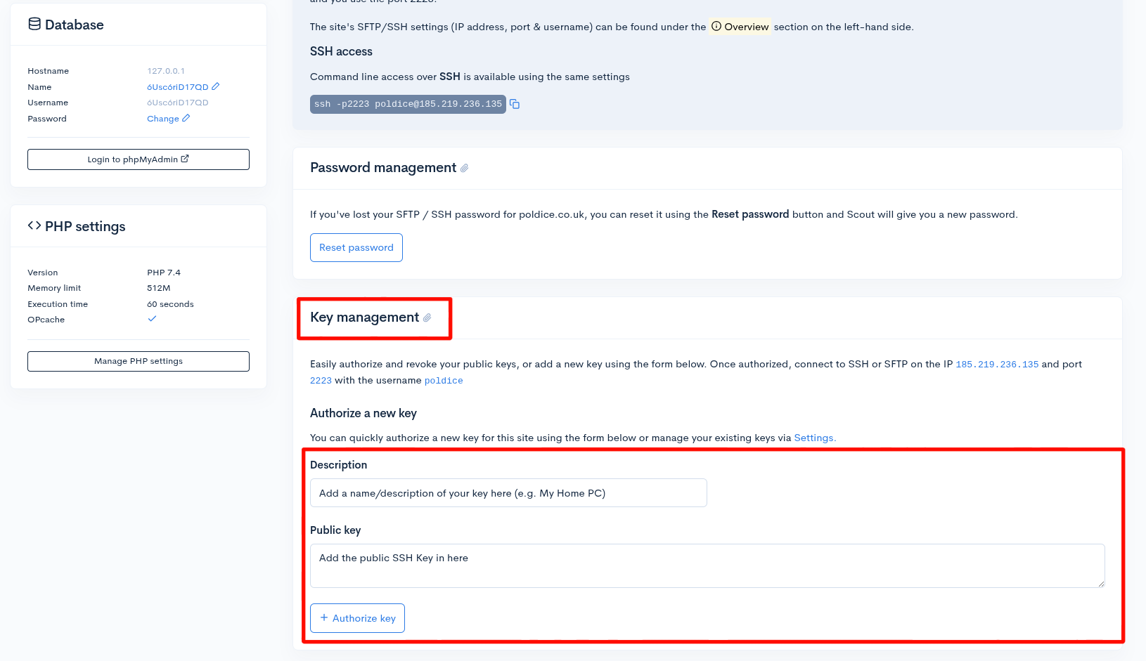 Adding an SSH key in Jolt Control Panel | Jolt